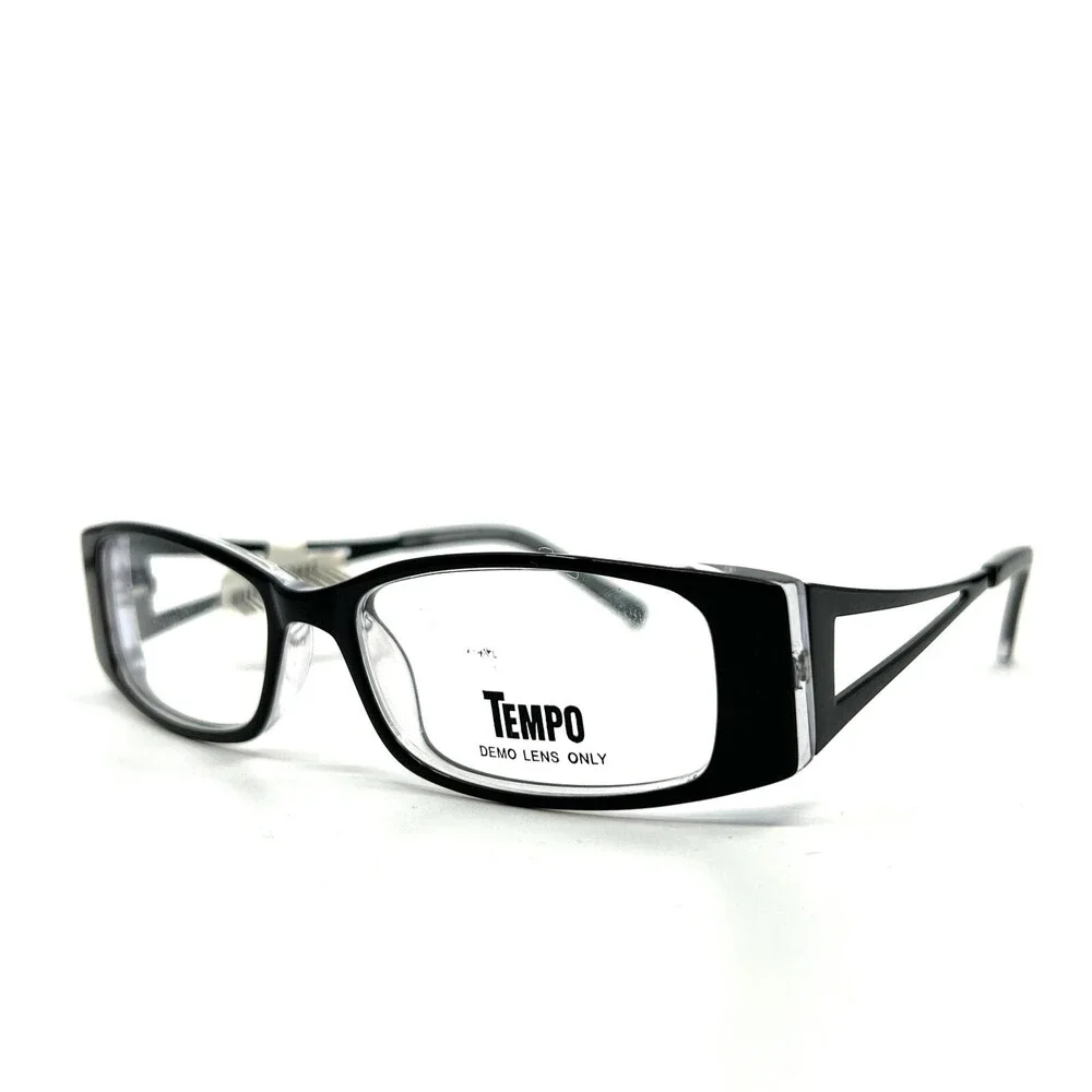 Tempo WP 0003 Eyeglasses Black Crystal Rectangular Full Rim Frames 52[]16 140